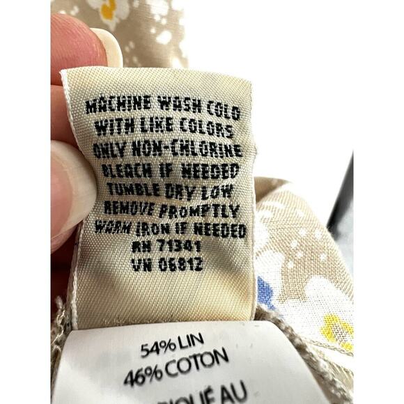 LL BEAN Women's Sleeveless V Neck Dress Linen Beige Floral Sz 6 Casual Beach - Picture 14 of 15